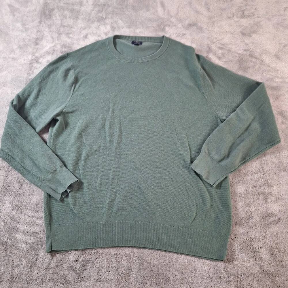 J Crew Sweater Mens XL Green Cotton Crew Neck Knit Pullover Casual All Season